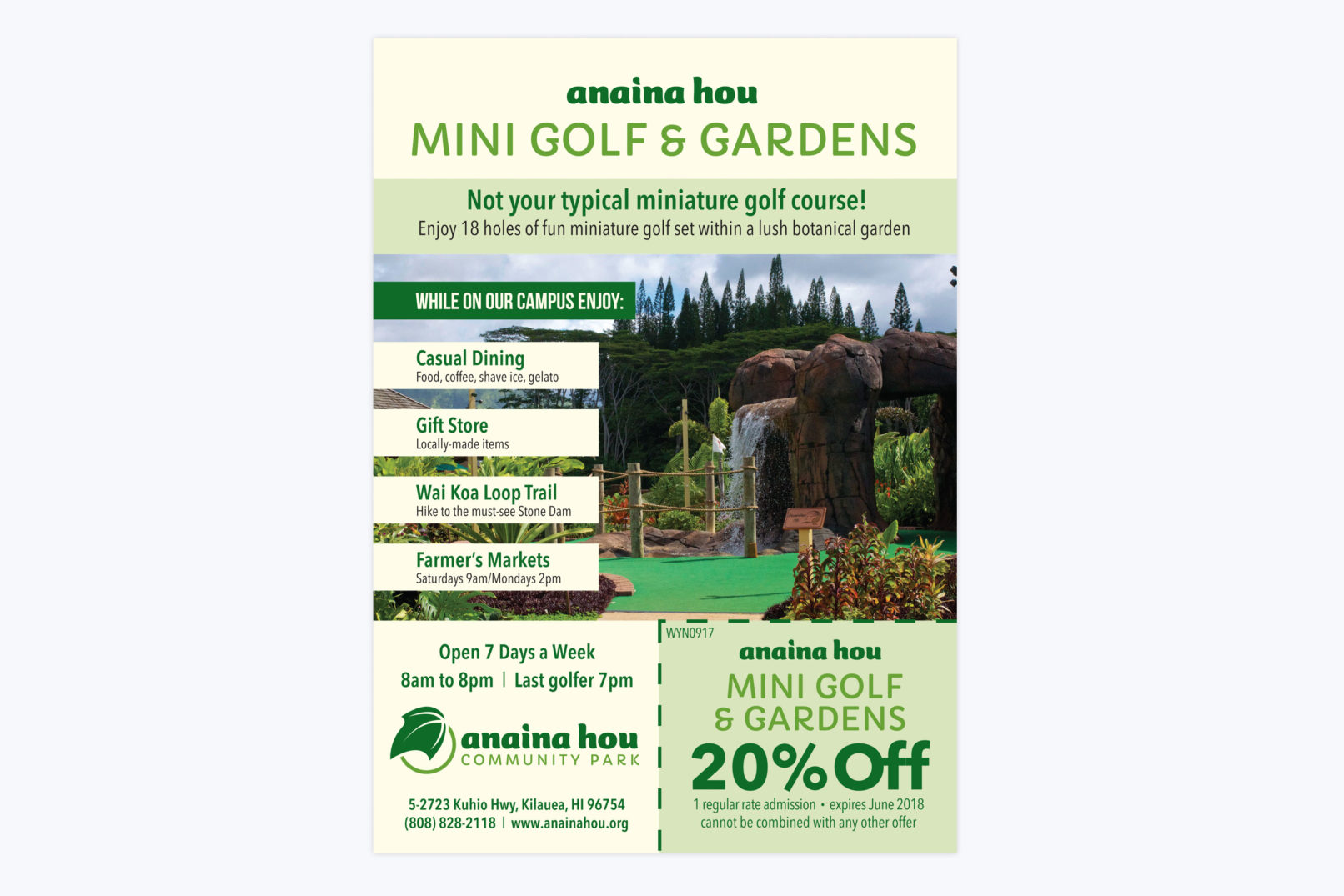 mini golf and gardens print ad design