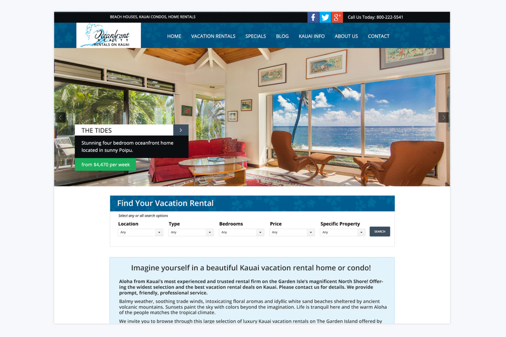 rentals on kauai website design